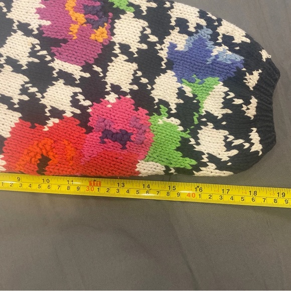 Vintage 80s Principles Petite Cotton Sweater Black & White Floral Medium - Picture 10 of 16